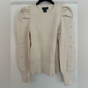 DESIGN 365 Cream Sweater with Pearl Details